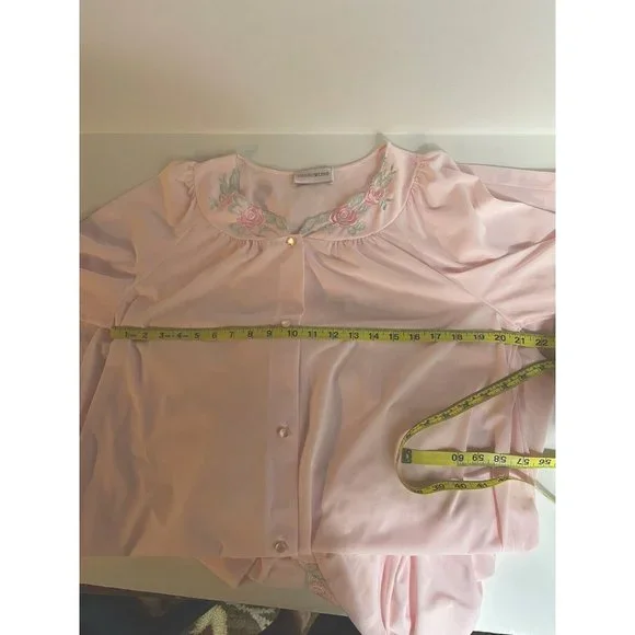 Vintage Nightgown/Robe Set Women’s Size Medium Shadowline Pink Nylon Rose Trim - Picture 10 of 13